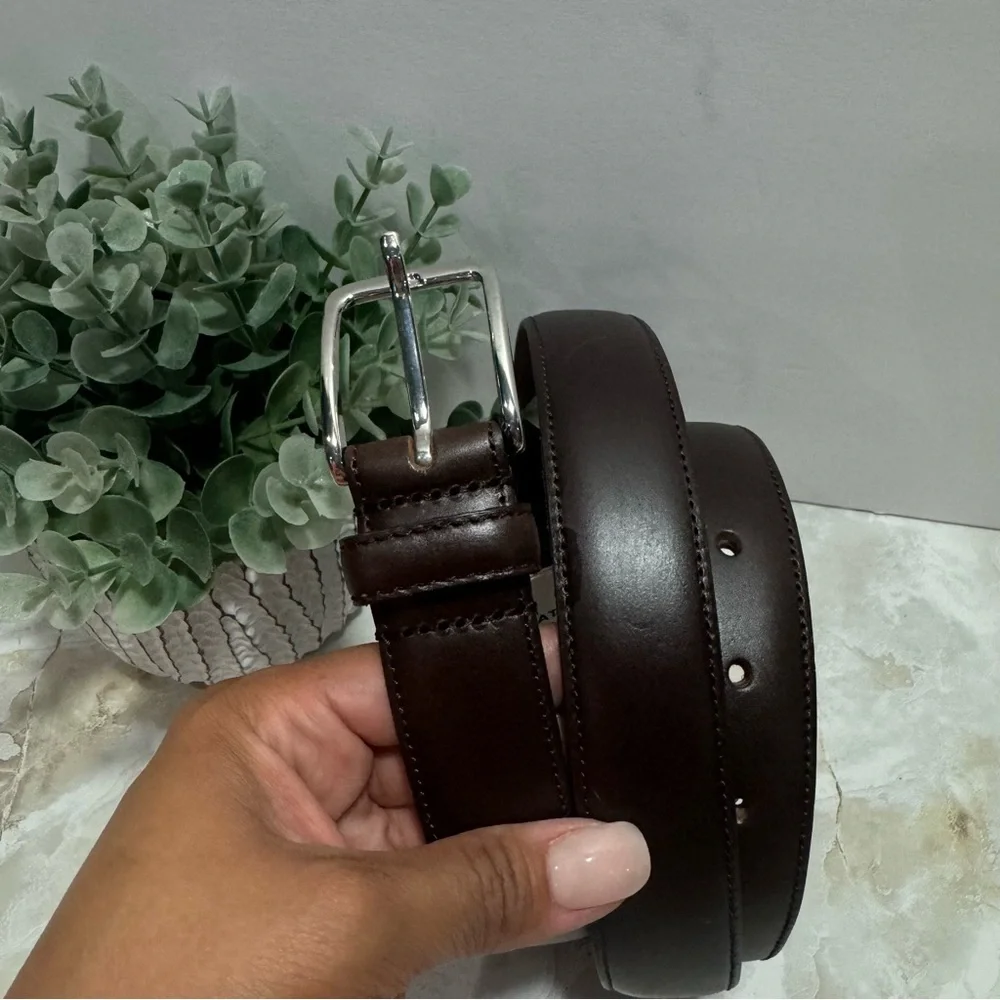 NWT Zara‎ Men’s Basic Leather Belt Brown Silver Buckle Minimalist Preppy Casual